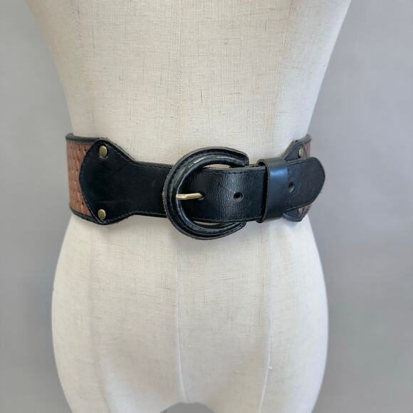 Justin Boots basketweave tooled leather western belt size 42 gold tone buckle - Picture 13 of 14